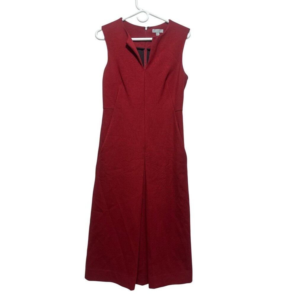 Cos Sheath Midi Long Dress Womens Size 6 Red Pleated Office Minimalist Pockets
